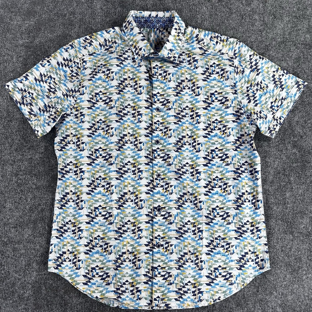 Robert Graham Geometric Abstract Floral Print Short Sleeve Shirt Medium‎ $188